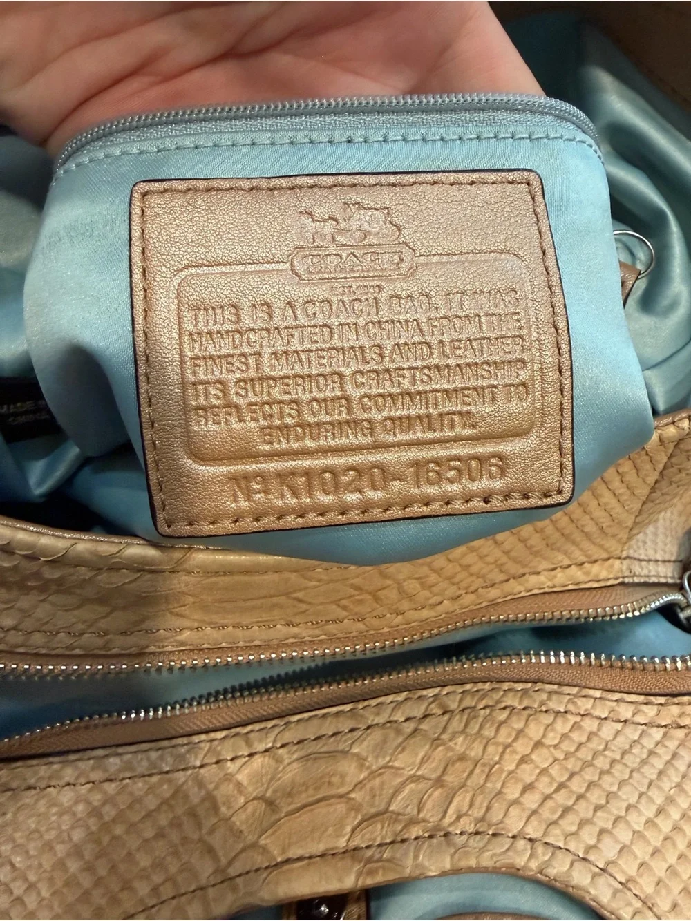 Coach Tan Embossed Snakeskin Leather Shoulder Bag